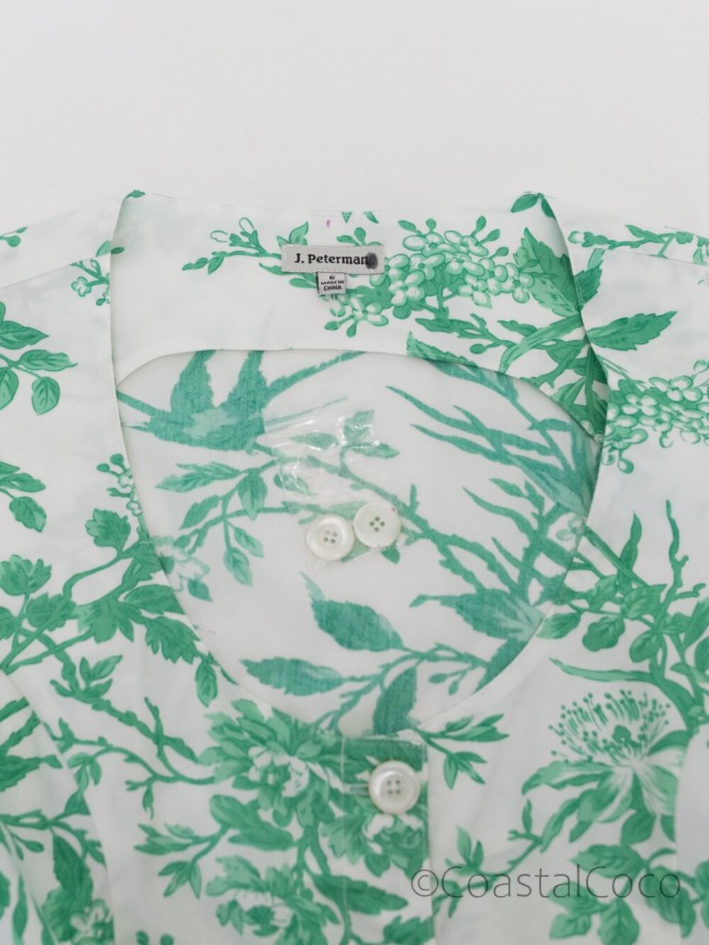 J.Peterman Green Toile 6 Midi Dress 100% Cotton Button Front Pockets Cottagecore - Picture 5 of 9